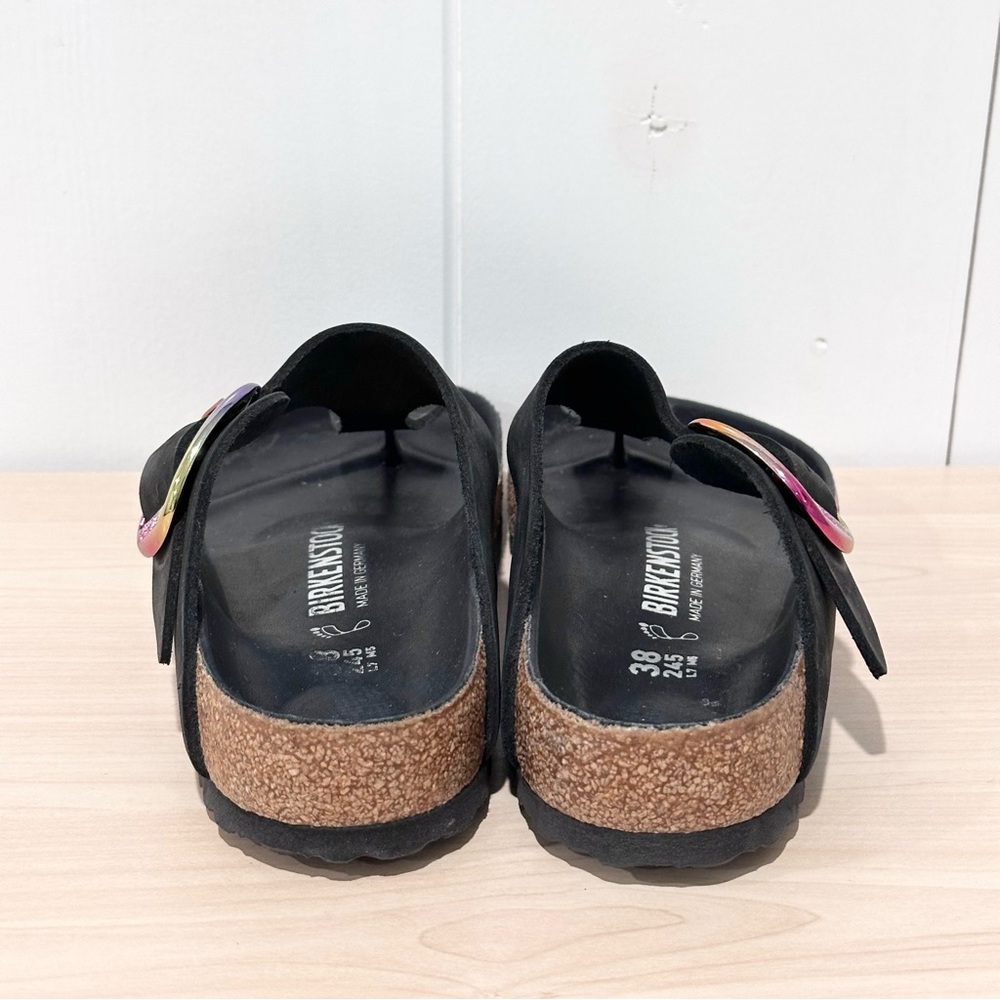 Birkenstock Gizeh Big Buckle Nubuck Leather In Black Size 7 - Picture 6 of 9